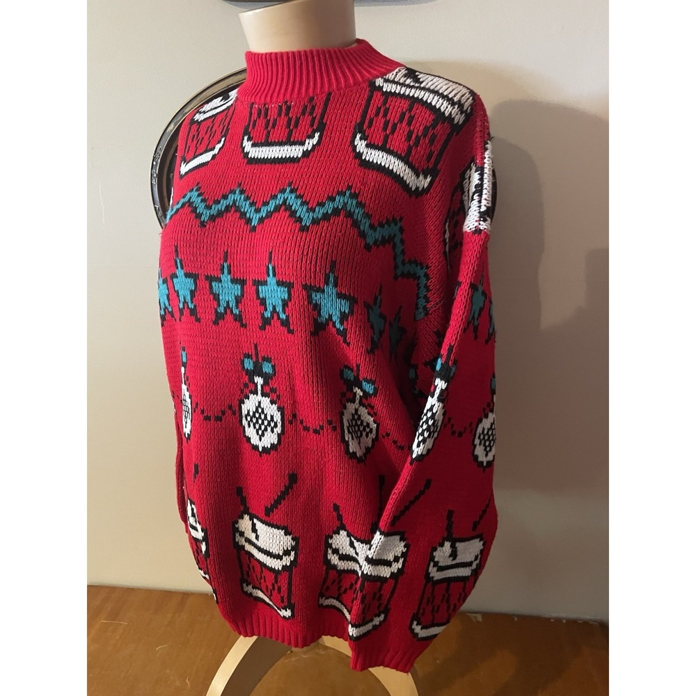 VTG Croquet Club Women's Medium Sweater Not Ugly Christmas Ornaments Grandma Cor